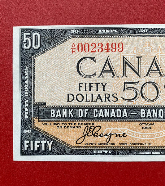 1954 BANK OF CANADA $50 DEVILS FACE NOTE: UNGRADED AU+