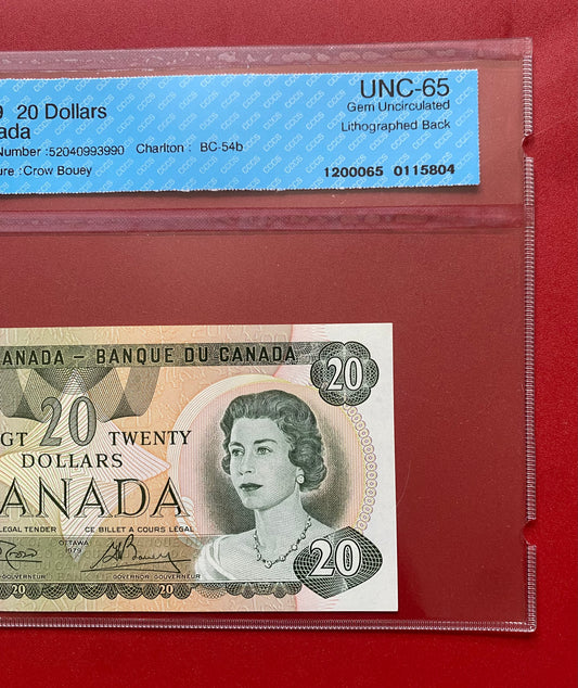 RARE RADAR NOTE 1979 CANADA $20 NOTE CCCS GRADED GEM UNC-65 #0993990