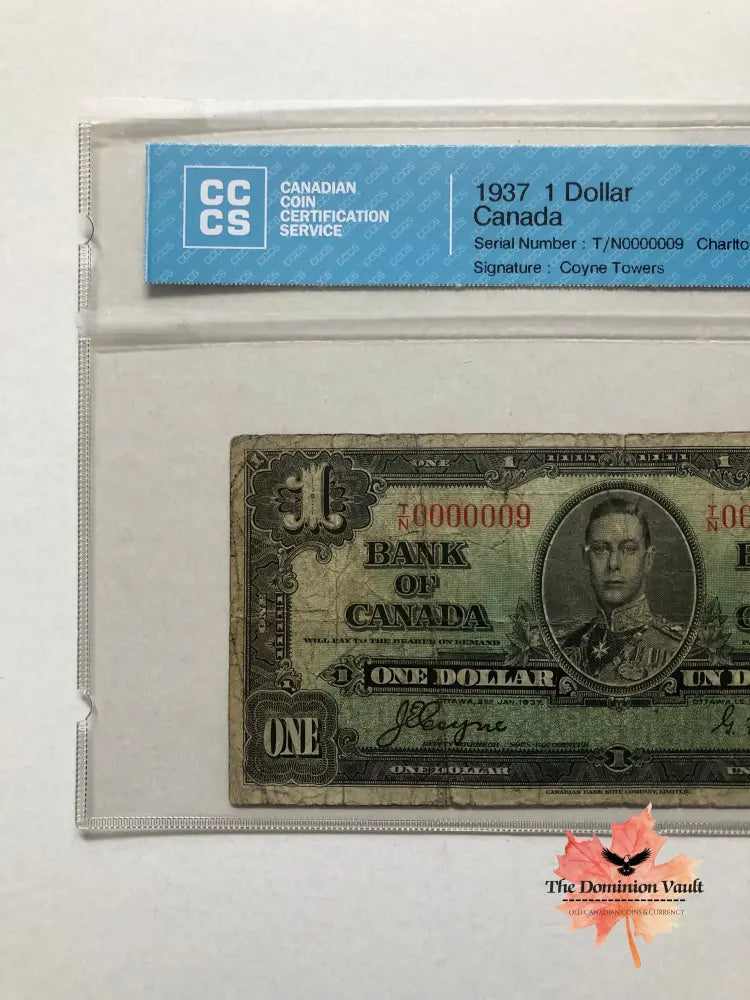 Canada $1 ’1937 Issues’ Low Serial Numbered Note #0000009