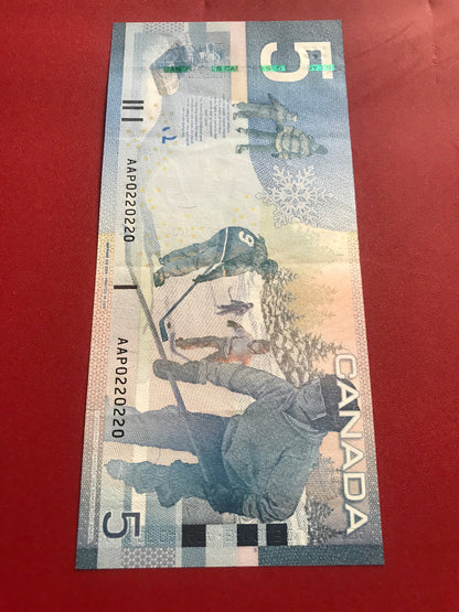 0-2-2-0-2-2-0 CANADA 2006 $5 TWO DIGIT RADAR NOTE: LIGHTLY CIRCULATED