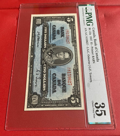 1937 CANADA $5 OSBORNE-TOWERS NOTE PMG GRADED VF-35 #8159627