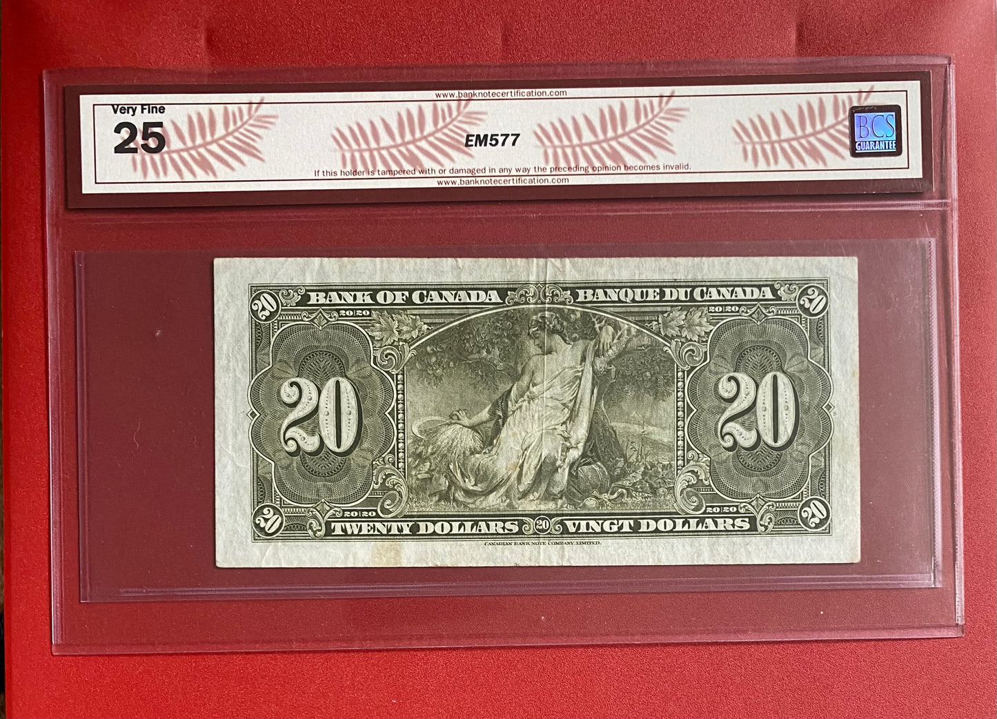 1937 CANADA $20 "FOUR DIGIT RADAR" NOTE #6475746: BCS GRADED VF-25