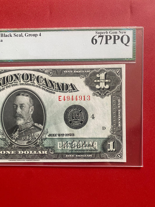 1923 DOMINION OF CANADA $1 NOTE LEGACY GRADED SUPERB GEM UNC-67 #E-4944913