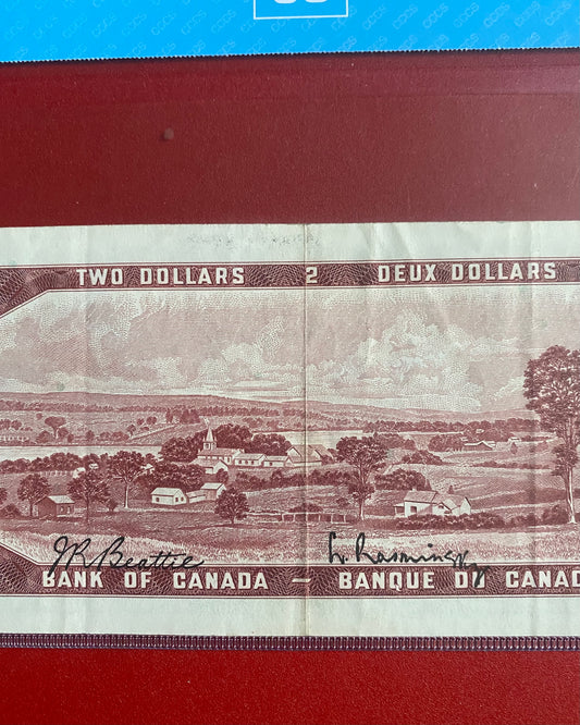 1954 BANK OF CANADA $2 “OFFSET SIGNATURES” NOTE CCCS GRADED VF-35 #0797497
