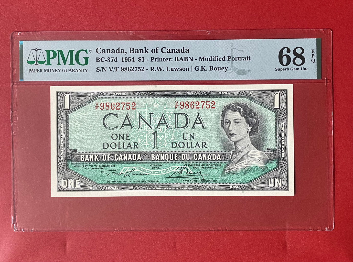1954 CANADA $1 NOTE PMG GRADED SUPERB GEM UNC-68 “TOP POP” #9862752