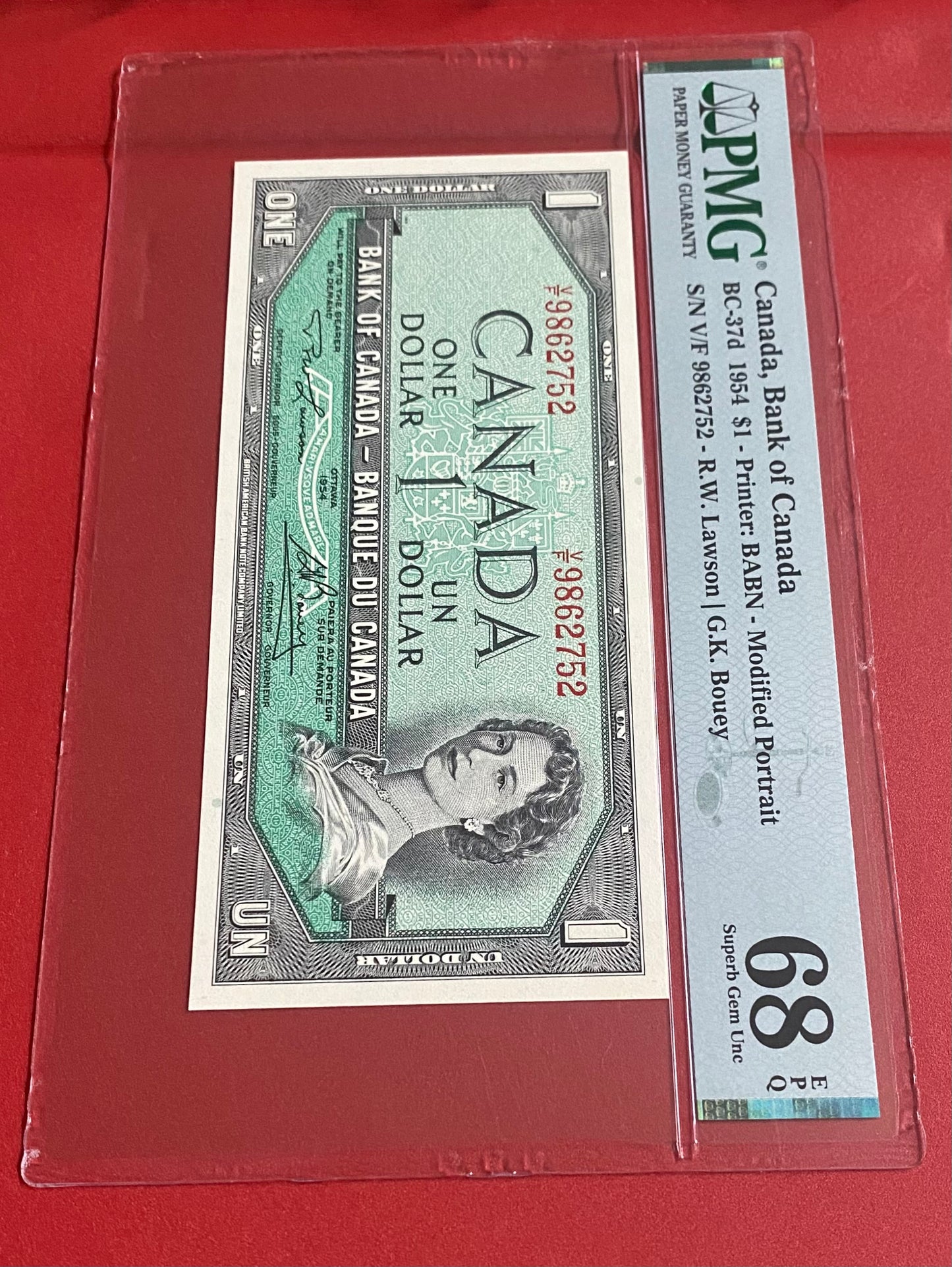1954 CANADA $1 NOTE PMG GRADED SUPERB GEM UNC-68 “TOP POP” #9862752