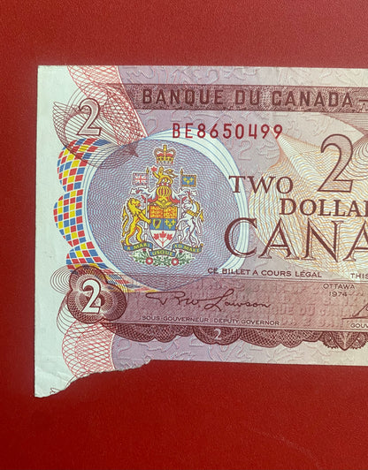 1974 BANK OF CANADA $2 "CUTTING ERROR" NOTE
