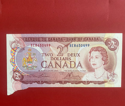 1974 BANK OF CANADA $2 "CUTTING ERROR" NOTE