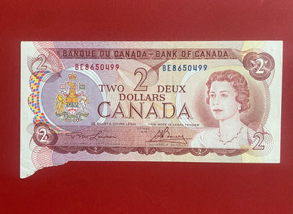 1974 BANK OF CANADA $2 "CUTTING ERROR" NOTE