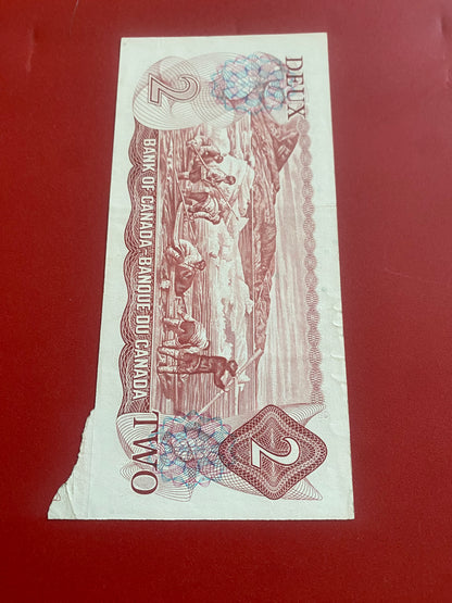 1974 BANK OF CANADA $2 "CUTTING ERROR" NOTE