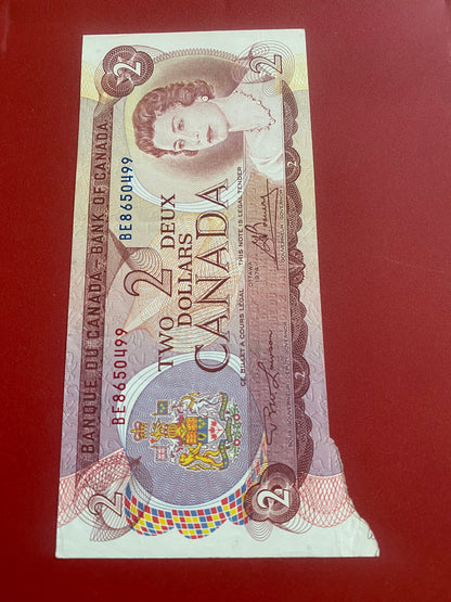 1974 BANK OF CANADA $2 "CUTTING ERROR" NOTE