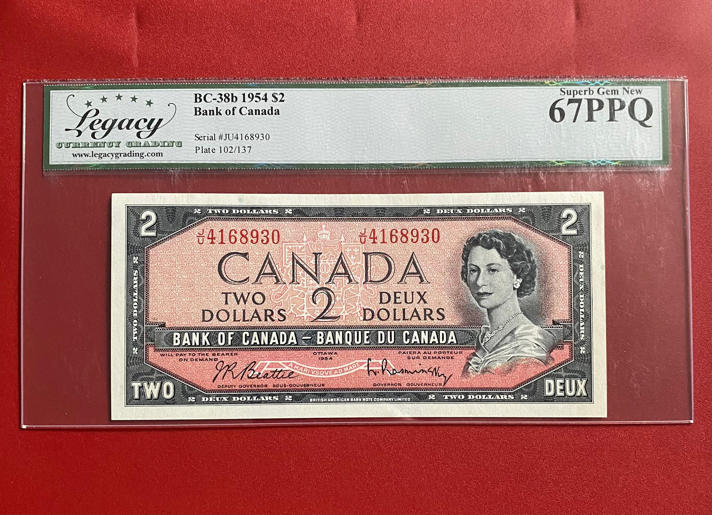 1954 CANADA $2 MODIFIED PORTRAIT NOTE: LEGACY GRADED SUPERB GEM UNC-67