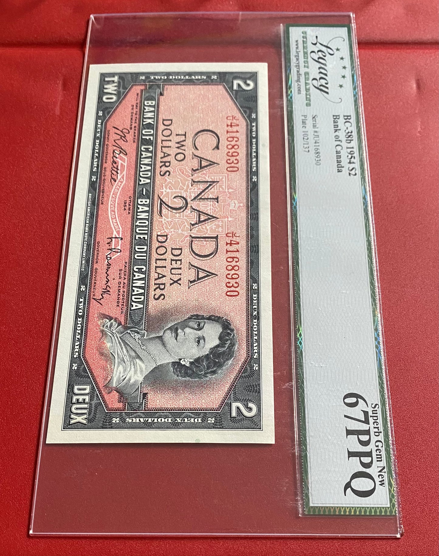 1954 CANADA $2 MODIFIED PORTRAIT NOTE: LEGACY GRADED SUPERB GEM UNC-67