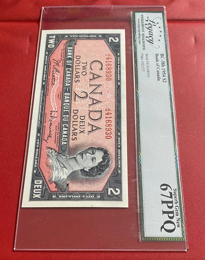 1954 CANADA $2 MODIFIED PORTRAIT NOTE: LEGACY GRADED SUPERB GEM UNC-67