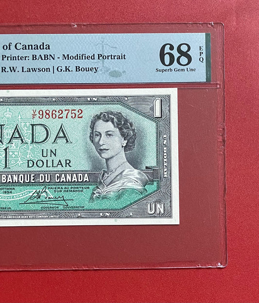 1954 CANADA $1 NOTE PMG GRADED SUPERB GEM UNC-68 “TOP POP” #9862752
