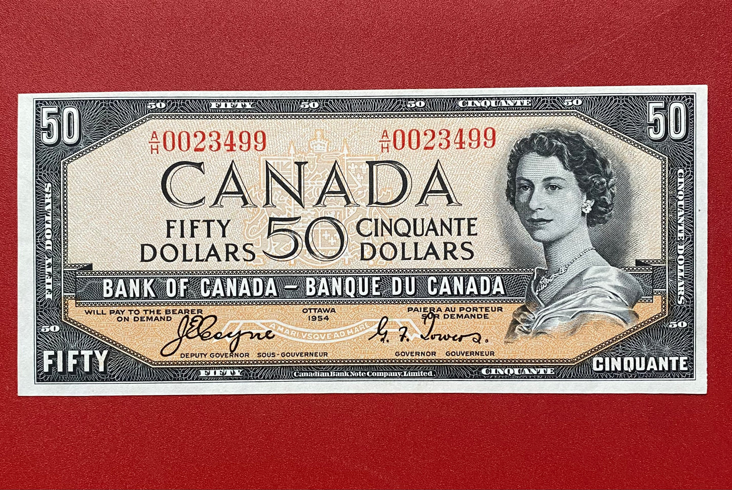 1954 BANK OF CANADA $50 DEVILS FACE NOTE: UNGRADED AU+