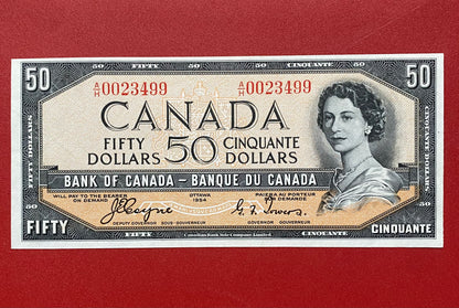 1954 BANK OF CANADA $50 DEVILS FACE NOTE: UNGRADED AU+