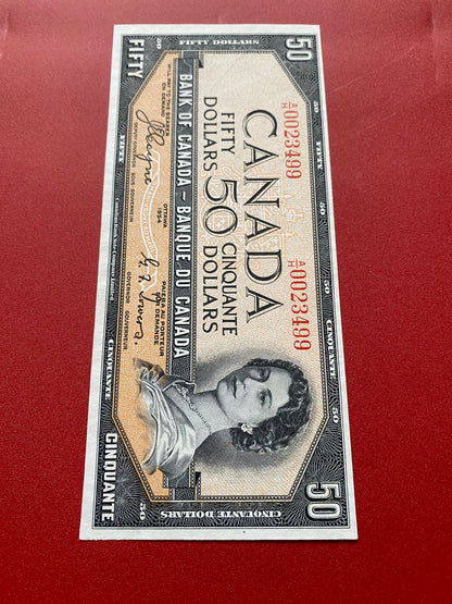 1954 BANK OF CANADA $50 DEVILS FACE NOTE: UNGRADED AU+