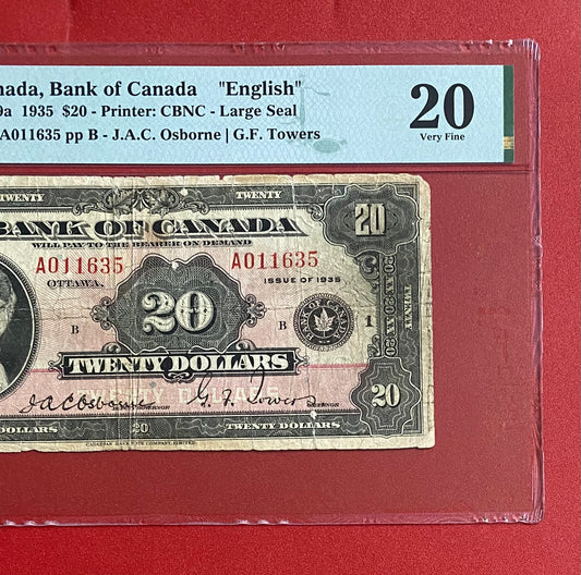 1935 BANK OF CANADA $20 LARGE SEALNOTE PMG GRADED VF-20: TEAR
