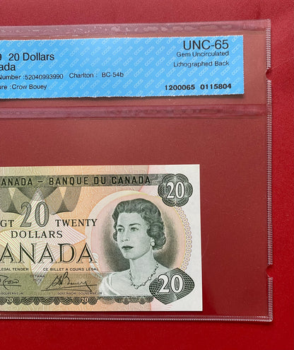 RARE RADAR NOTE 1979 CANADA $20 NOTE CCCS GRADED GEM UNC-65 #0993990
