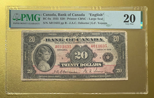1935 BANK OF CANADA $20 LARGE SEALNOTE PMG GRADED VF-20: TEAR
