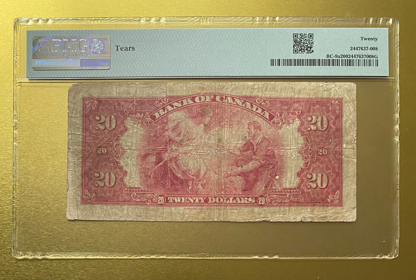 1935 BANK OF CANADA $20 LARGE SEALNOTE PMG GRADED VF-20: TEAR