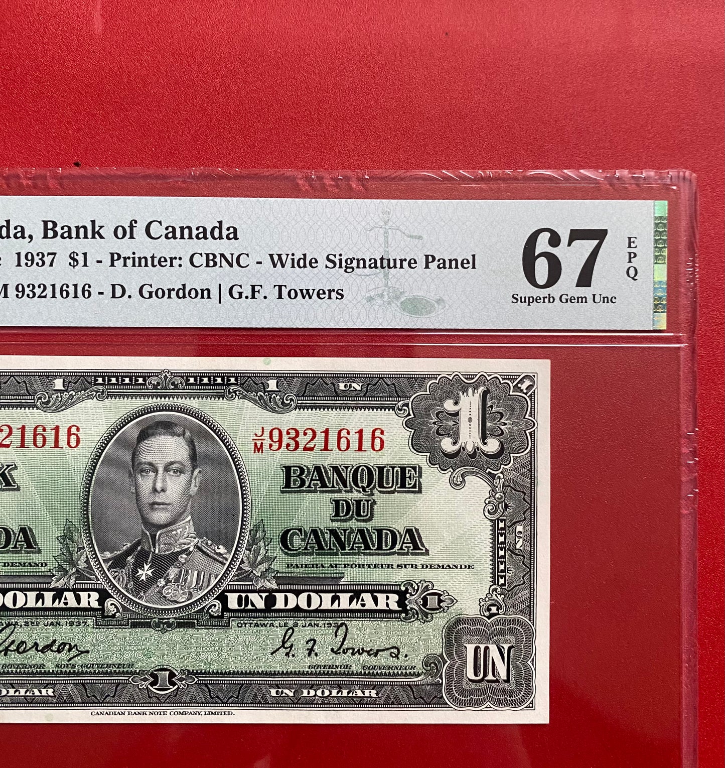 TOP POP: HIGHEST GRADED 1937 CANADA $1 NOTE PMG GRADED SUPERB GEM UNC-67