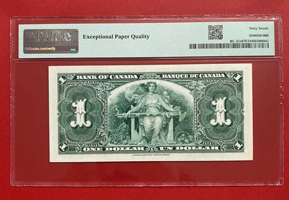 TOP POP: HIGHEST GRADED 1937 CANADA $1 NOTE PMG GRADED SUPERB GEM UNC-67